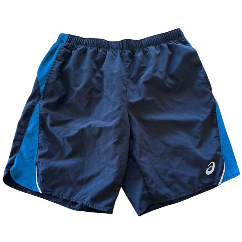 Asics Black and Teal Sports Athletic Drawstring Shorts M
